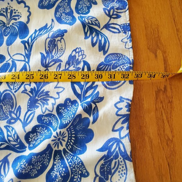 Umgee Floral Border Pattern Round Neck Short Sleeves Oversized Blouse Blue  L - Picture 11 of 14